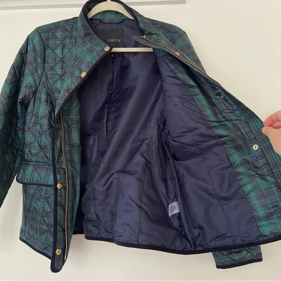 Talbots Quilted Puffer Jacket Women's S Green Tartan Plaid Barn Old Money Preppy - Picture 12 of 15
